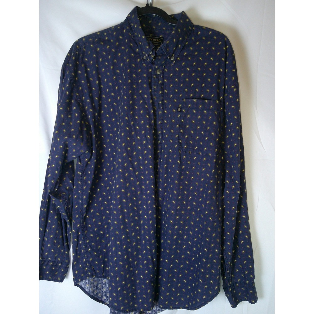 Duck Head Mens Large Navy Blue Micro Paisley Cotton Button Dn‎ Long Sleeve Shirt